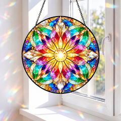 Stained Glass Mandala Suncatcher Window Hanging - Boho Sun Catcher Room Decor