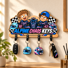 Chaos Keys Wooden Wall Key Holder - Motorsport Car Gift