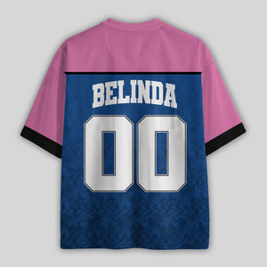 Custom Blue & Pink Performance Al Racing Mesh Football Jersey
