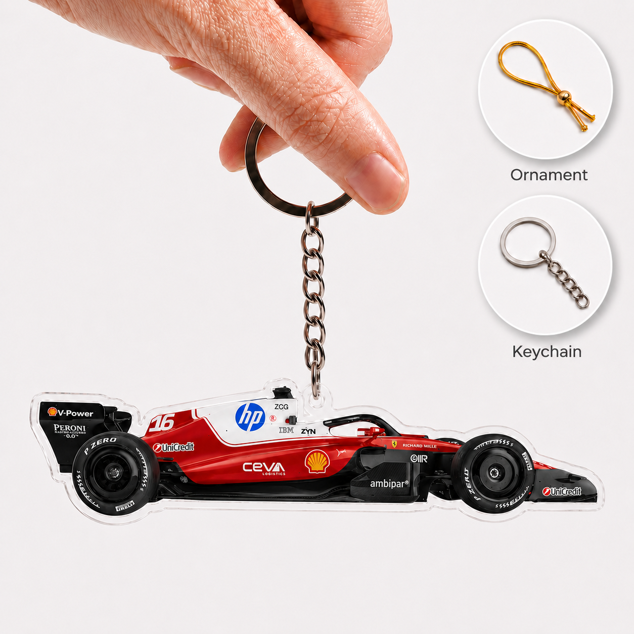 FE F1 Racing Car Keychain – Red Acrylic Ornament