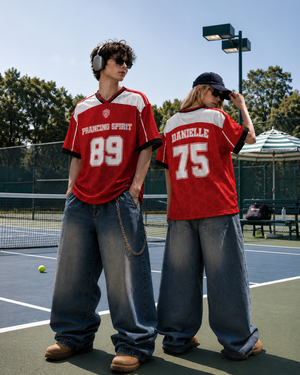 [Personalized] Red FER Racing Name & Number - Mesh Football Jersey
