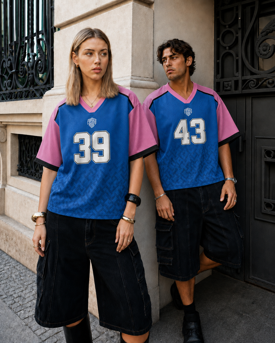 Custom Blue & Pink Performance Al Racing Mesh Football Jersey