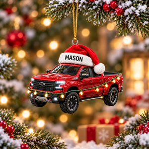 [Personalized] Custom Truck Santa Hat Ornament -  Truck Driver Christmas Gift
