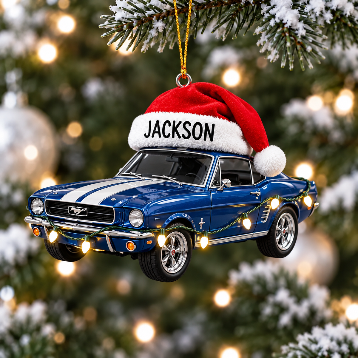 [Personalized] Classic Car Santa Hat Tree Decor -  Car Enthusiast Christmas Gift