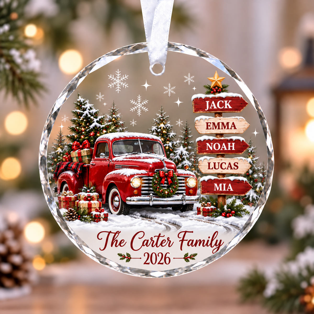 [Personalized] Family Red Truck Christmas Ornament 2026 - Family Holiday Gift Keepsake