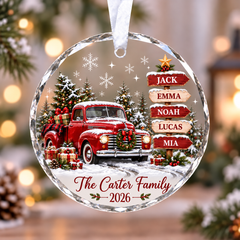 [Personalized] Family Red Truck Christmas Ornament 2026 - Family Holiday Gift Keepsake
