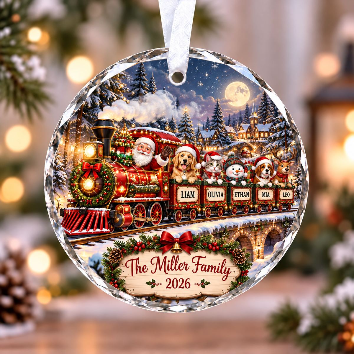 [Personalized] Family Christmas Express Train Ornament 2026- Custom Family & Pet Names Tree Hanging Decoration