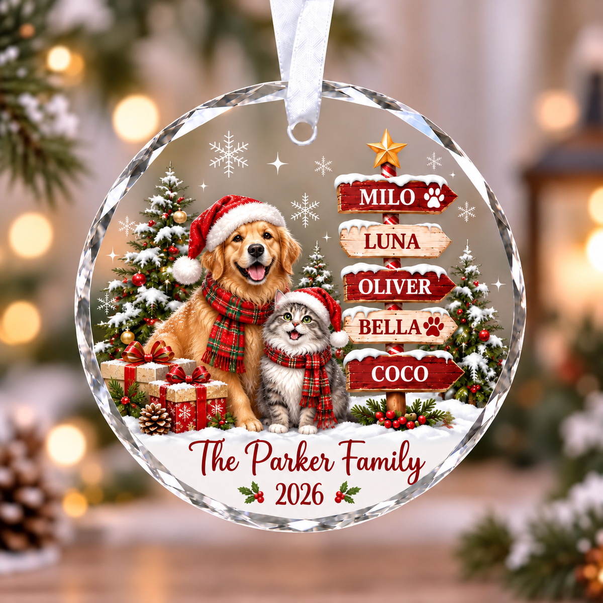 [Personalized] Dog & Cat Family Christmas Ornament 2026 - Family Holiday Gift Keepsake