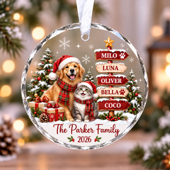 [Personalized] Dog & Cat Family Christmas Ornament 2026 - Family Holiday Gift Keepsake