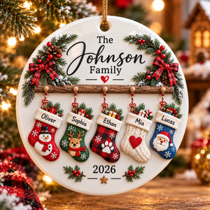 [Personalized] Family Christmas Ornament 2026 - Custom Stocking Names Ceramic Tree Decor
