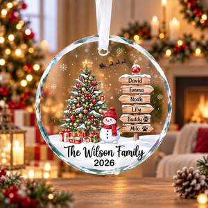 [Personalized] Family Christmas Ornament 2026 - Custom Wooden Signpost Names Tree Decor