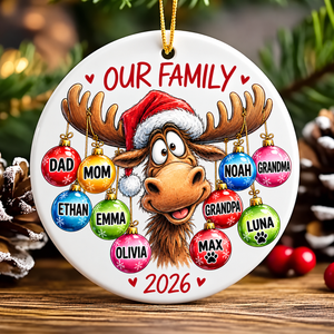 [Personalized] Reindeer Family Christmas Ornament 2026 - Custom Family & Pet Names Baubles Tree Decor