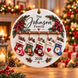 [Personalized] Family Christmas Ornament 2026 - Custom Stocking Names Ceramic Tree Decor