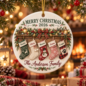 [Personalized] Family Christmas Ornament 2026 - Custom Stocking Names Ceramic Tree Decor