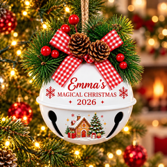 [Personalized] Jingle Bell Christmas Ornament 2026 - Custom Name Gingerbread House Tree Ornament