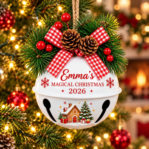 [Personalized] Jingle Bell Christmas Ornament 2026 - Custom Name Gingerbread House Tree Ornament