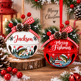 [Personalized] Merry Fishmas Metal Sleigh Bell Ornament - Fishing Lover Gift