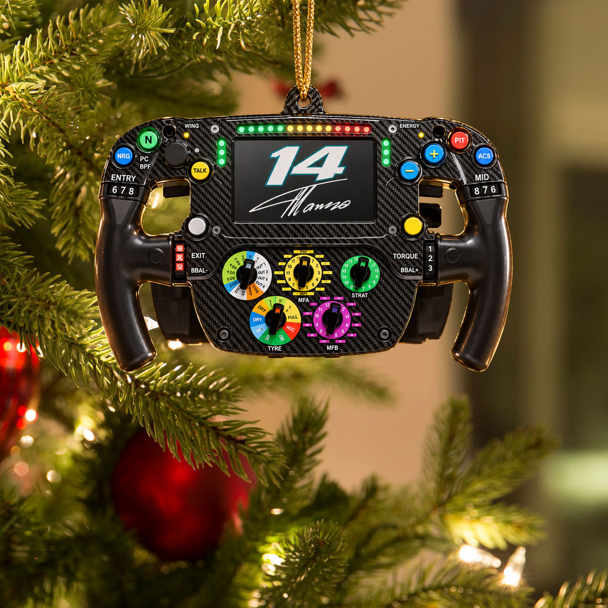 Alonso #14 Racing Suncatcher Ornament - Christmas Tree Ornament