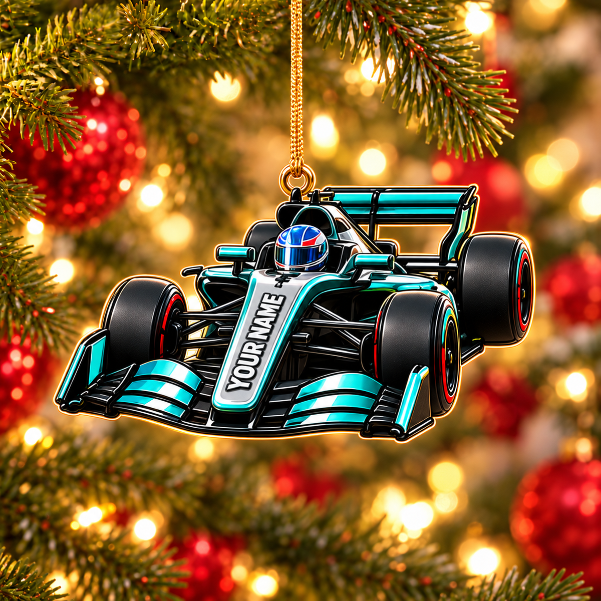 [Personalized] Racing Car Christmas Ornament - Name Xmas Tree Hanging Decor