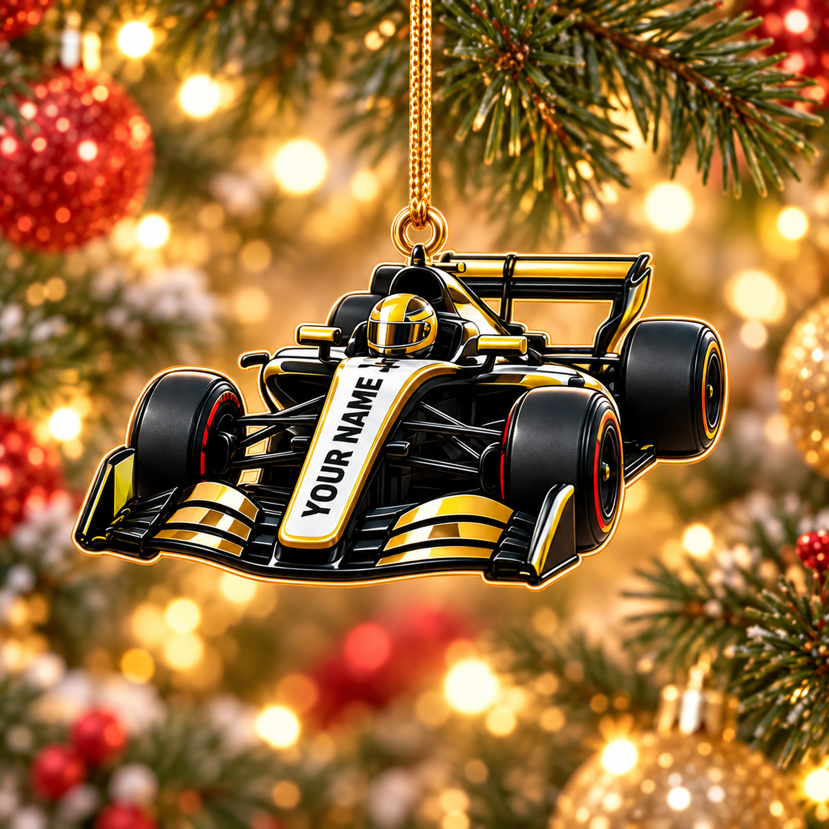 [Personalized] Racing Car Christmas Ornament - Name Xmas Tree Hanging Decor