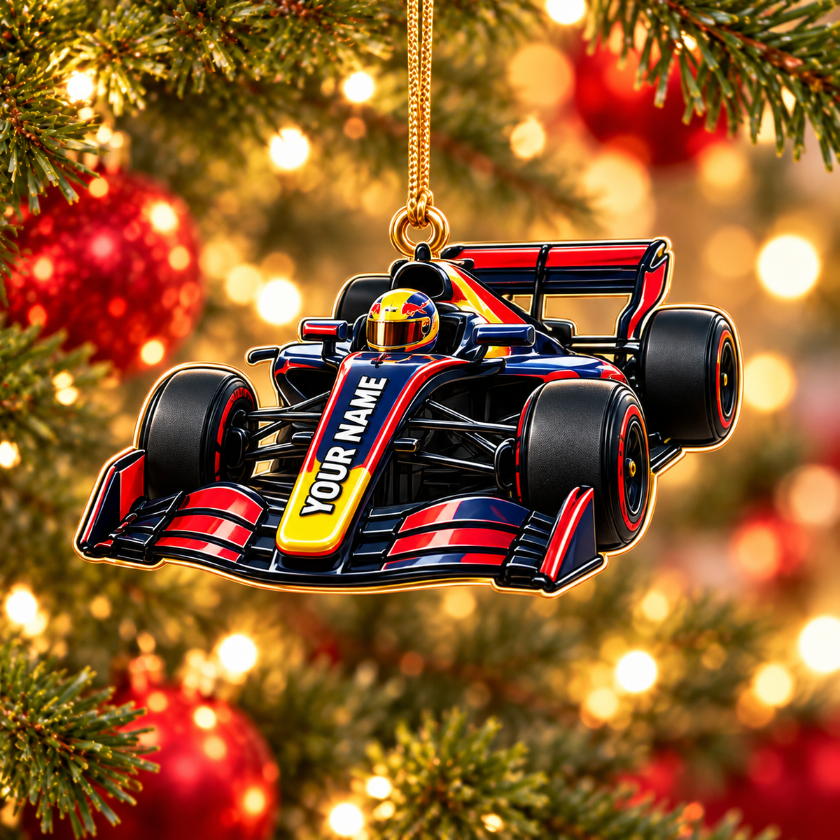 [Personalized] Racing Car Christmas Ornament - Name Xmas Tree Hanging Decor