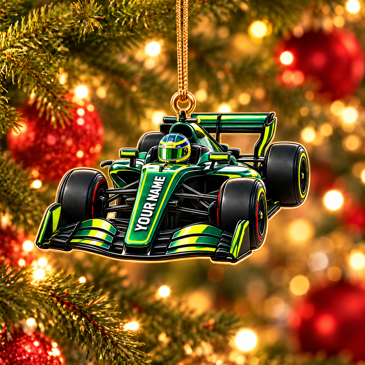[Personalized] Racing Car Christmas Ornament - Name Xmas Tree Hanging Decor