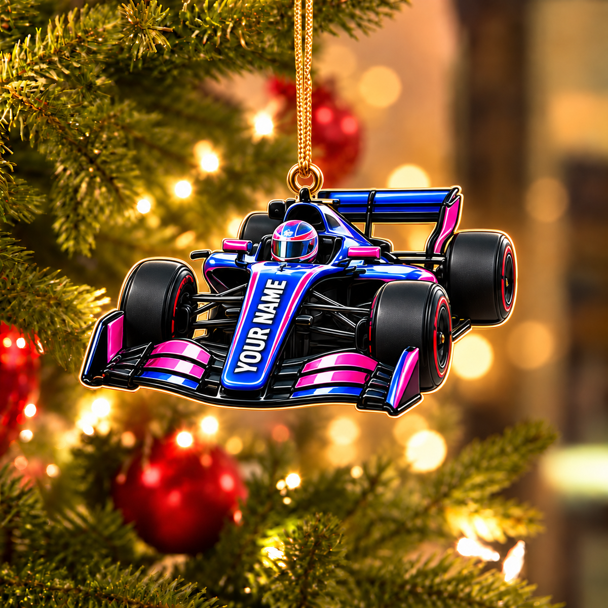 [Personalized] Racing Car Christmas Ornament - Name Xmas Tree Hanging Decor
