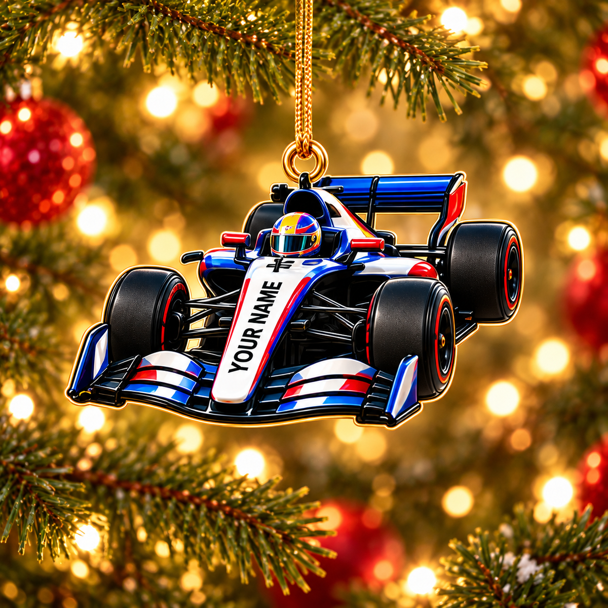 [Personalized] Racing Car Christmas Ornament - Name Xmas Tree Hanging Decor
