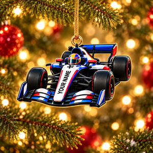 [Personalized] Racing Car Christmas Ornament - Name Xmas Tree Hanging Decor