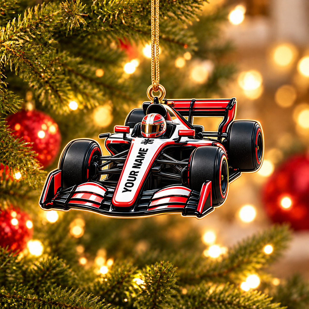 [Personalized] Racing Car Christmas Ornament - Name Xmas Tree Hanging Decor