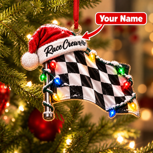 [Personalized] Checkered Flag Christmas Tree Ornament - Holiday season decor