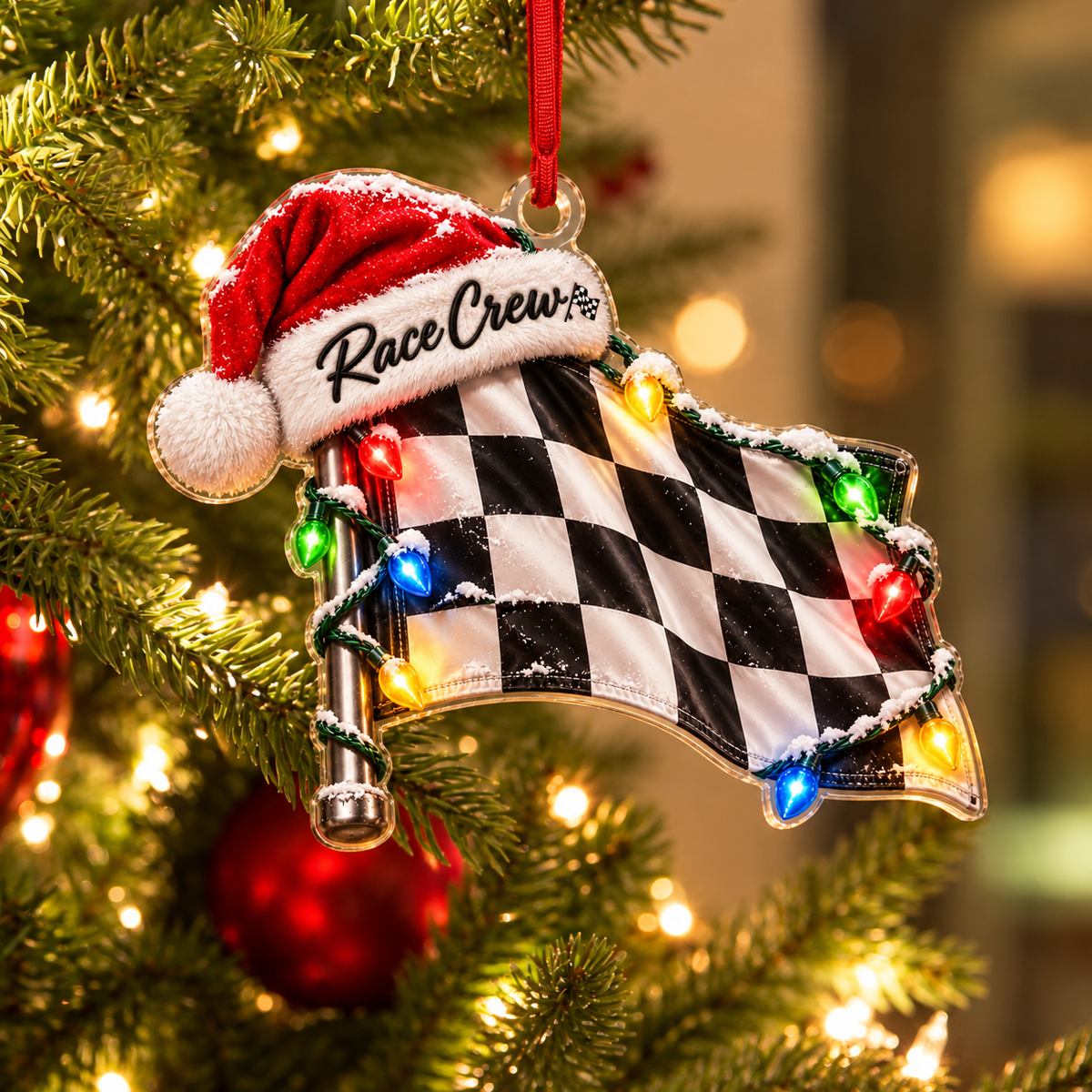 [Personalized] Checkered Flag Christmas Tree Ornament - Holiday season decor