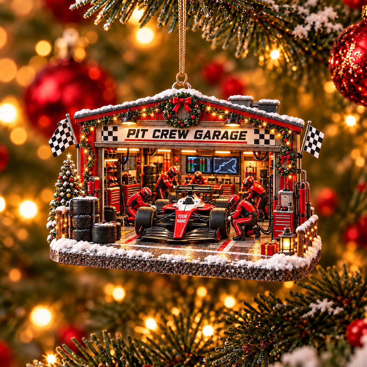 [Personalized] F1 Pit Crew Garage Christmas Ornament - Car Guy Xmas Gift