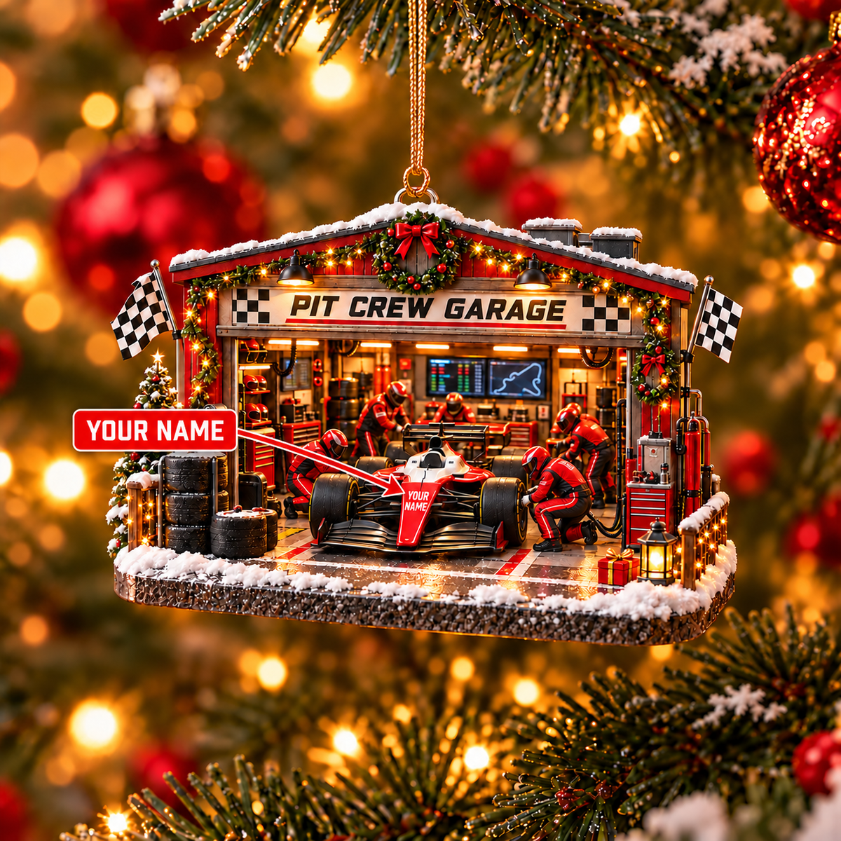[Personalized] F1 Pit Crew Garage Christmas Ornament - Car Guy Xmas Gift
