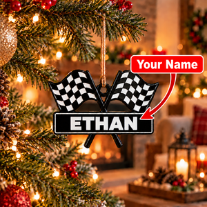 [Personalized] Racing Flag Christmas Ornament - Car Enthusiast Xmas Gift