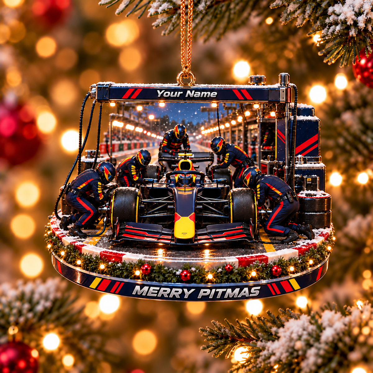 [Personalized] Racing F1 Pit Crew Christmas Ornament - Car Guy Holiday Gift