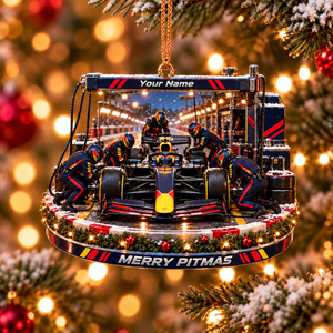 [Personalized] Racing F1 Pit Crew Christmas Ornament - Car Guy Holiday Gift