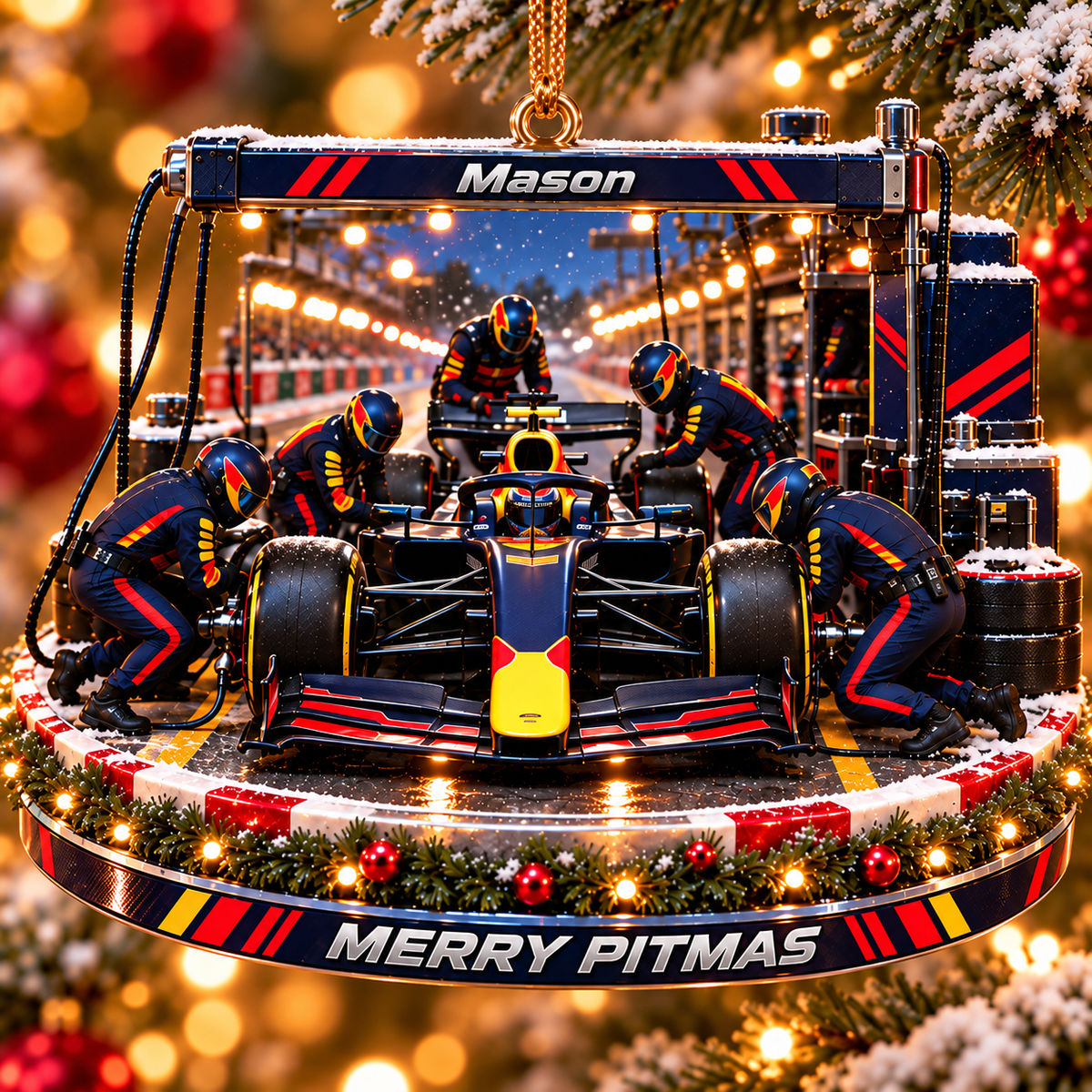 [Personalized] Racing F1 Pit Crew Christmas Ornament - Car Guy Holiday Gift