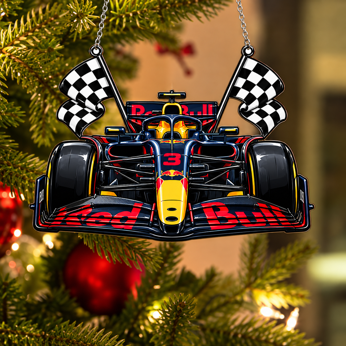 Racing Car Christmas Tree Ornament - Suncatcher Holiday Decor
