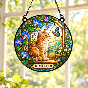 [Personalized] Custom Cat Stained Glass Suncatcher Window Hanging - Cat Lover Gift Home Decor