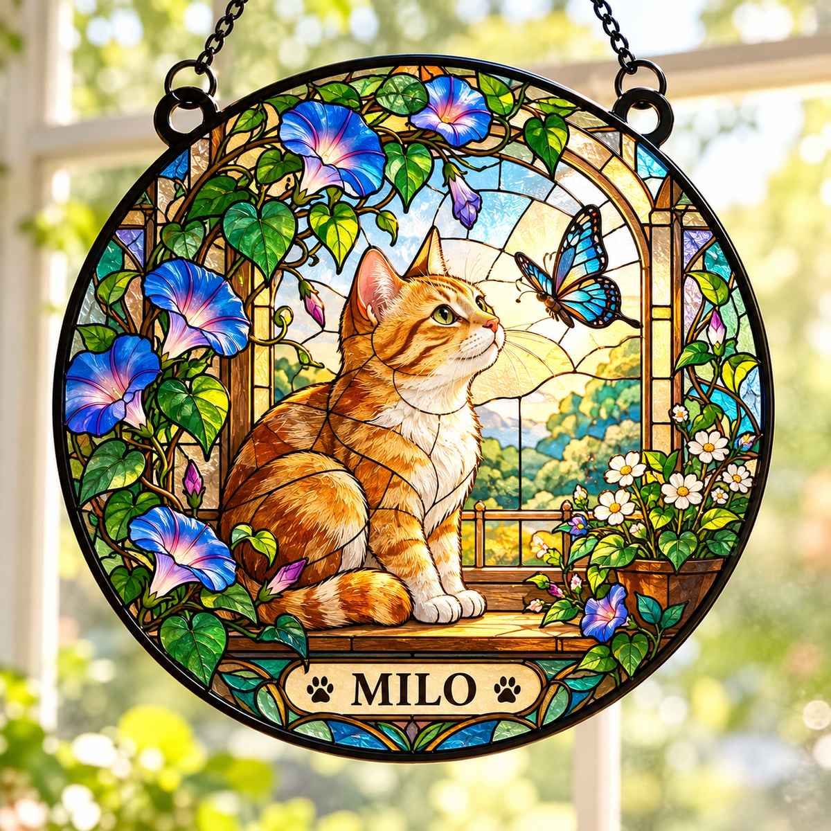 [Personalized] Custom Cat Stained Glass Suncatcher Window Hanging - Cat Lover Gift Home Decor