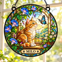 [Personalized] Custom Cat Stained Glass Suncatcher Window Hanging - Cat Lover Gift Home Decor