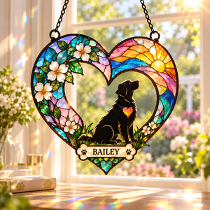 [Personalized] Custom Dog Name Rainbow Bridge Memorial Light Catcher - Suncatcher Window Hanging