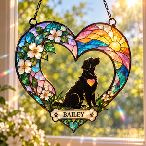 [Personalized] Custom Dog Name Rainbow Bridge Memorial Light Catcher - Suncatcher Window Hanging