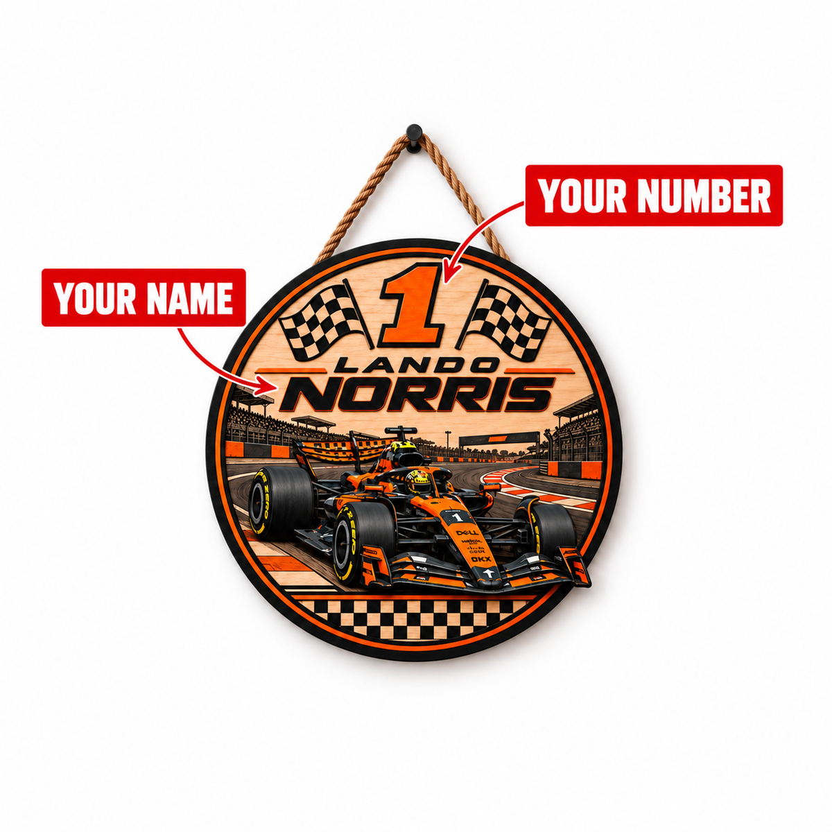 [Personalized] Lando #1 Wooden Wall Sign - Motorsport Car Fan Gift