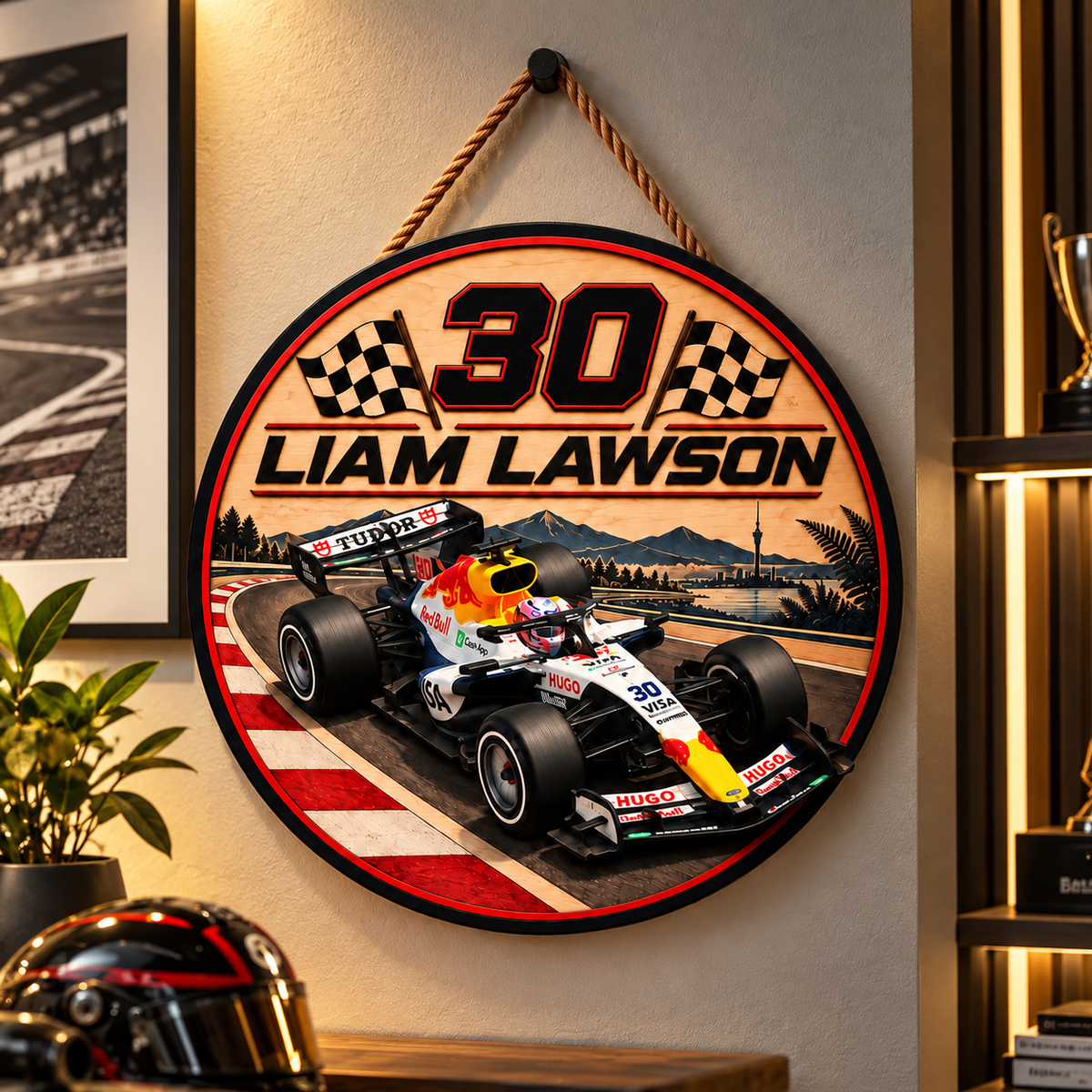 [Personalized] Lawson #30 Wooden Wall Sign - Man Cave Garage Decor