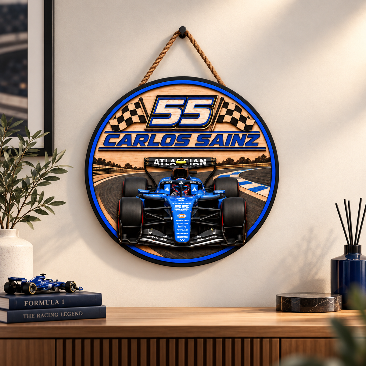[Personalized] Sainz #55 Wood Wall Art - Man Cave Garage Decor