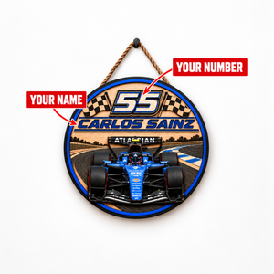 [Personalized] Sainz #55 Wood Wall Art - Man Cave Garage Decor