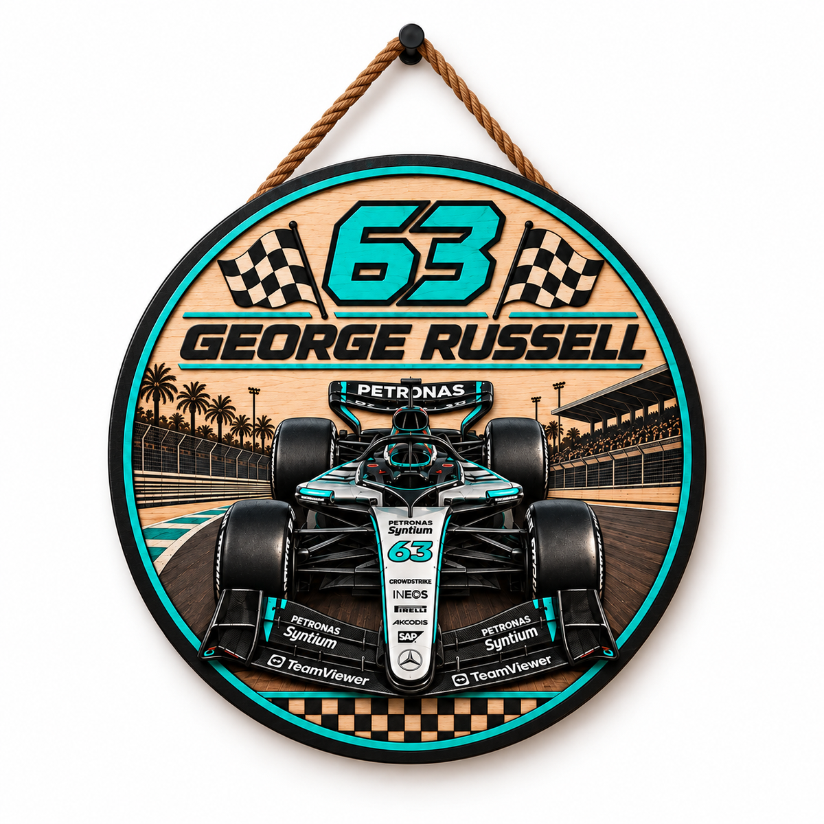 [Personalized] Russell #63 Wood Wall Art - Wooden Round Wall Hanging