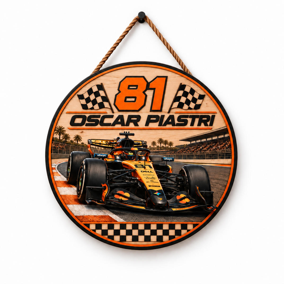 [Personalized] Piastri #81 Wooden Wall Sign - Man Cave Garage Decor